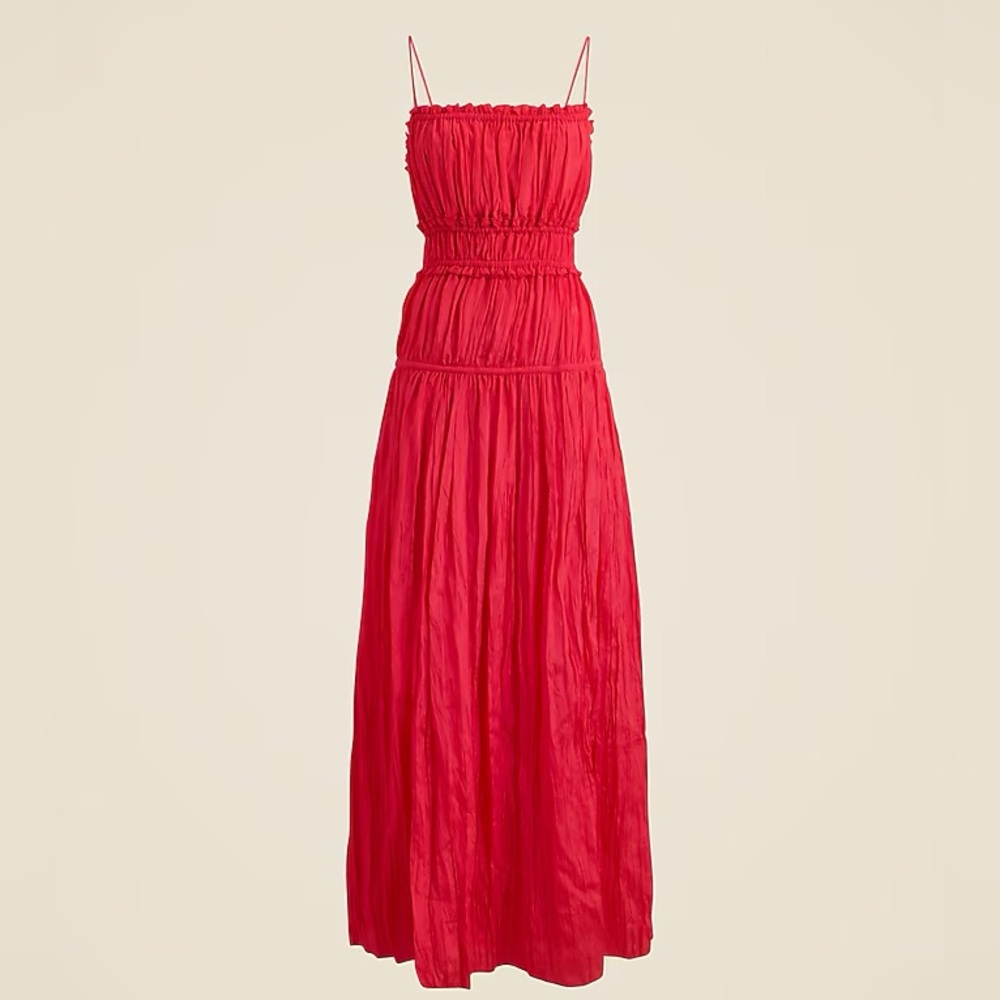 J. Crew Women’s Crinkled ruffle-trim Red Maxi Dress